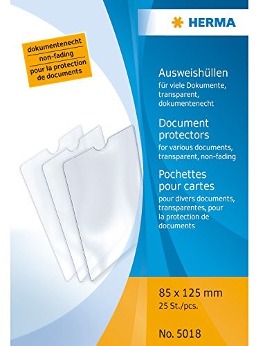 Herma 5018 dowód osobisty przypadki 85 X 125 MM do wielu dokumentów dowód osobisty obudowy (gniazd poszewki), wykonana z przezroczystej folii polipropylenowej. Prawdziwa dokumentami. Trwały i niezawodnie za