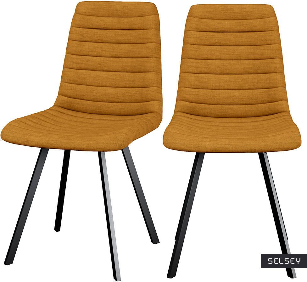 SELSEY Zestaw dwóch krzeseł tapicerowanych Kimmy żółte na metalowych czarnych nogac