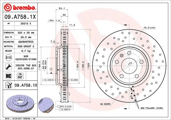 BREMBO Tarcza hamulcowa 09.A758.1X 09.A758.1X