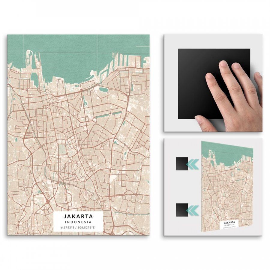 Pix4home Plakat metalowy Mapa Vintage Dżakarta L POS-L-03576