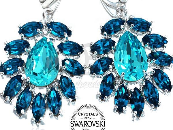 Swarovski Przepiękne Kolczyki Turquoise Azure Srebro
