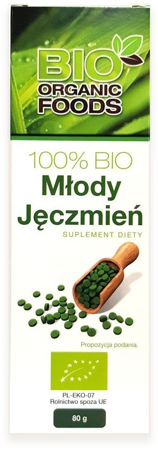 Bio Organic Foods 100% BIO Młody jęczmień - TABLETKI - 80g - (sok w proszku, nie mielone liście!) - (BOF) BOF-51.02-0080-B2-P