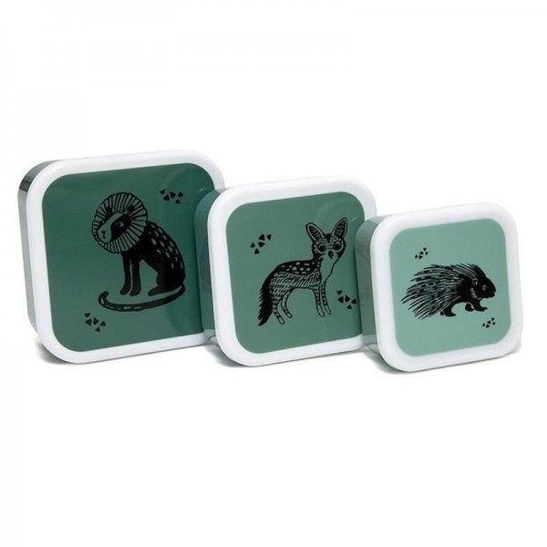 Petit Monkey Petit Monkey Petit Monkey Zestaw 3 śniadaniówek lunchbox Black Animals salie 8719244225293