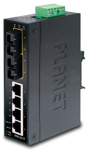 Planet przemysłowych Fast Ethernet Switch 4-Port 10/100 Mbps RJ45 + 2-Port 100BASE-FX IP30 Temp Range-40 ¸ C  75 ¸ C ISW-621T