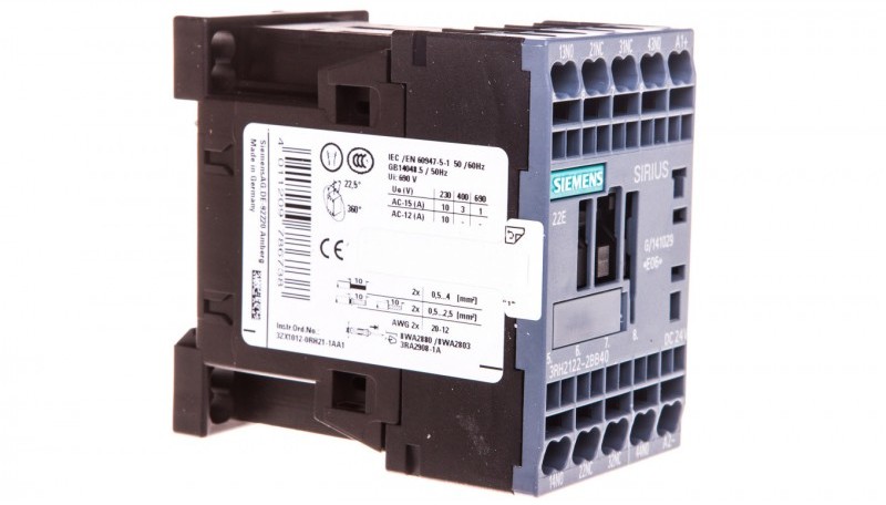 Siemens Stycznik pomocniczy 3A 2Z 2R 24V DC S00 3RH2122-2BB40 3RH2122-2BB40