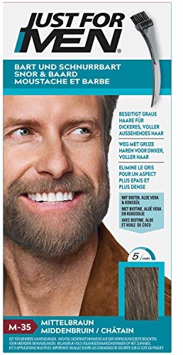 Just for men for Men Barwnik wąsów i brody, średni brąz, eliminuje szarość dla grubszego i pełniejszego wyglądu M35 DACHS MB M35