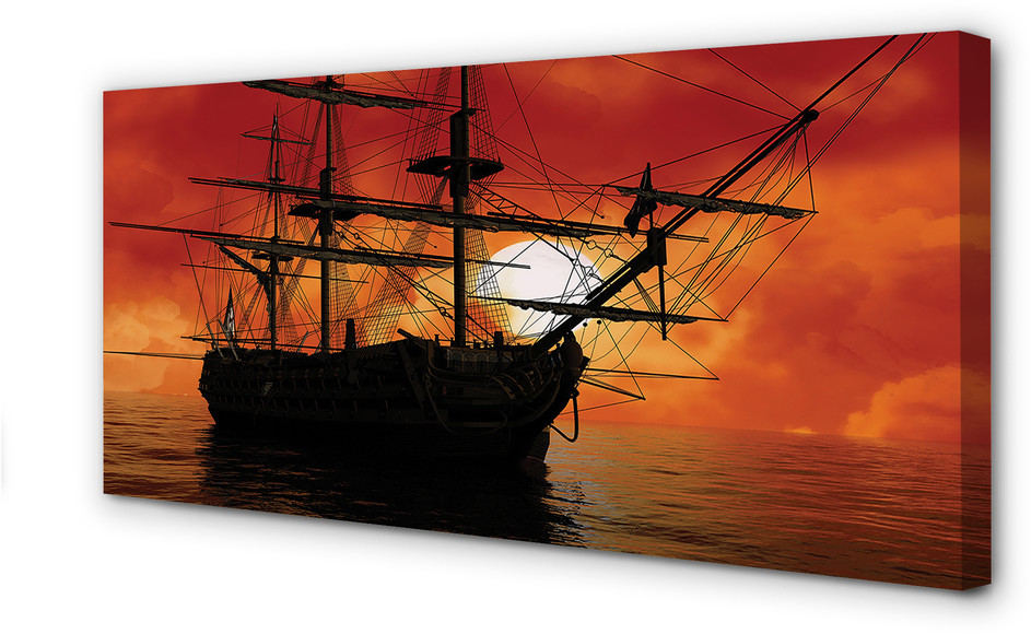 PL Tulup Obrazy na płótnie Statek morze niebo chmury słońce 120x60cm