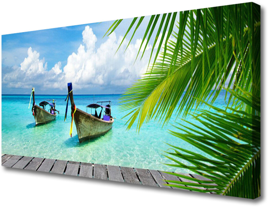 PL Tulup Obraz Canvas Łódki Morze Krajobraz 140x70cm