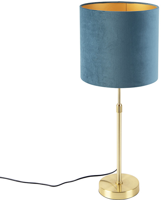 QAZQA Gouden tafellamp met velours kap blauw met goud 25 cm - Parte 98534