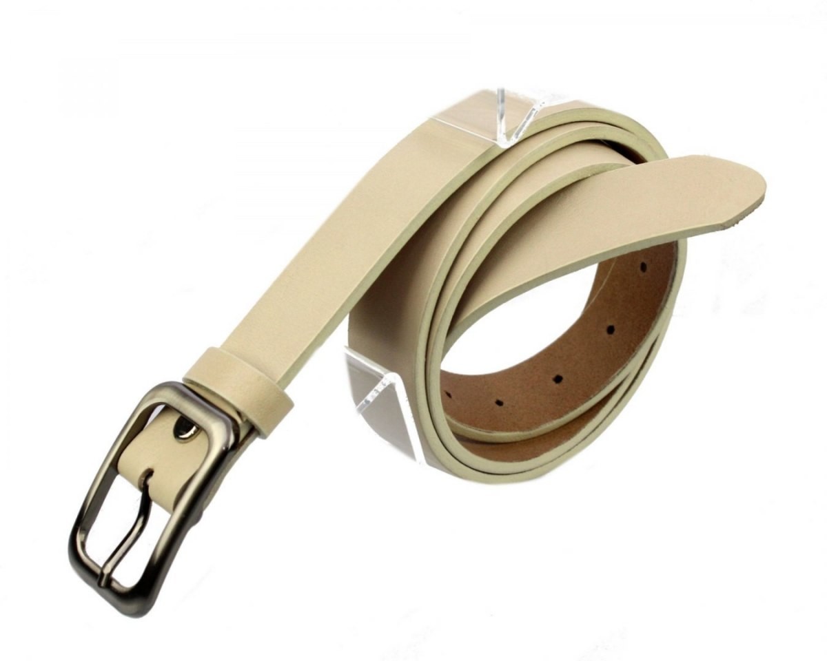 Pas-Max (PL) Pasek Skórzany Damski (PL) Skóra Licowa EXTRA Gładki 30 mm KREMOWY