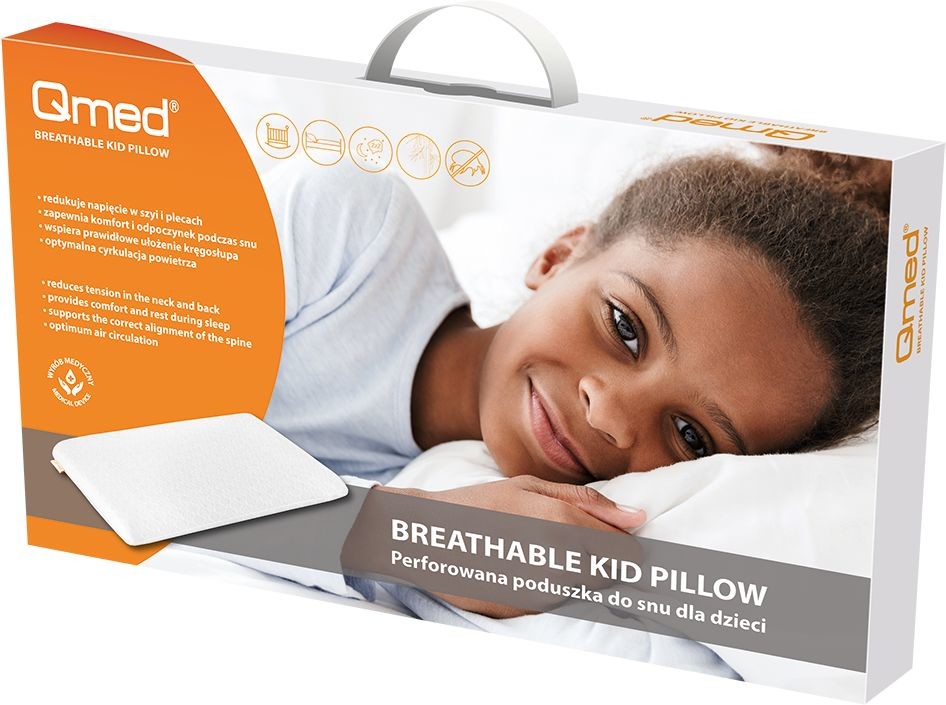 Qmed Certyfikowana dziecięca poduszka o dobrej wentylacji - pianka z pamięcią kształtu, perforowana struktura, hipoalergiczne właściwości (Qmed Kid Pillow) 5901780441500