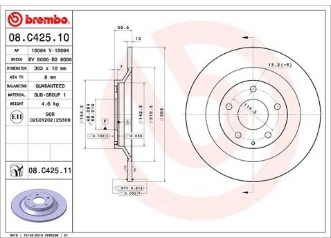 BREMBO Tarcza hamulcowa 08.C425.11