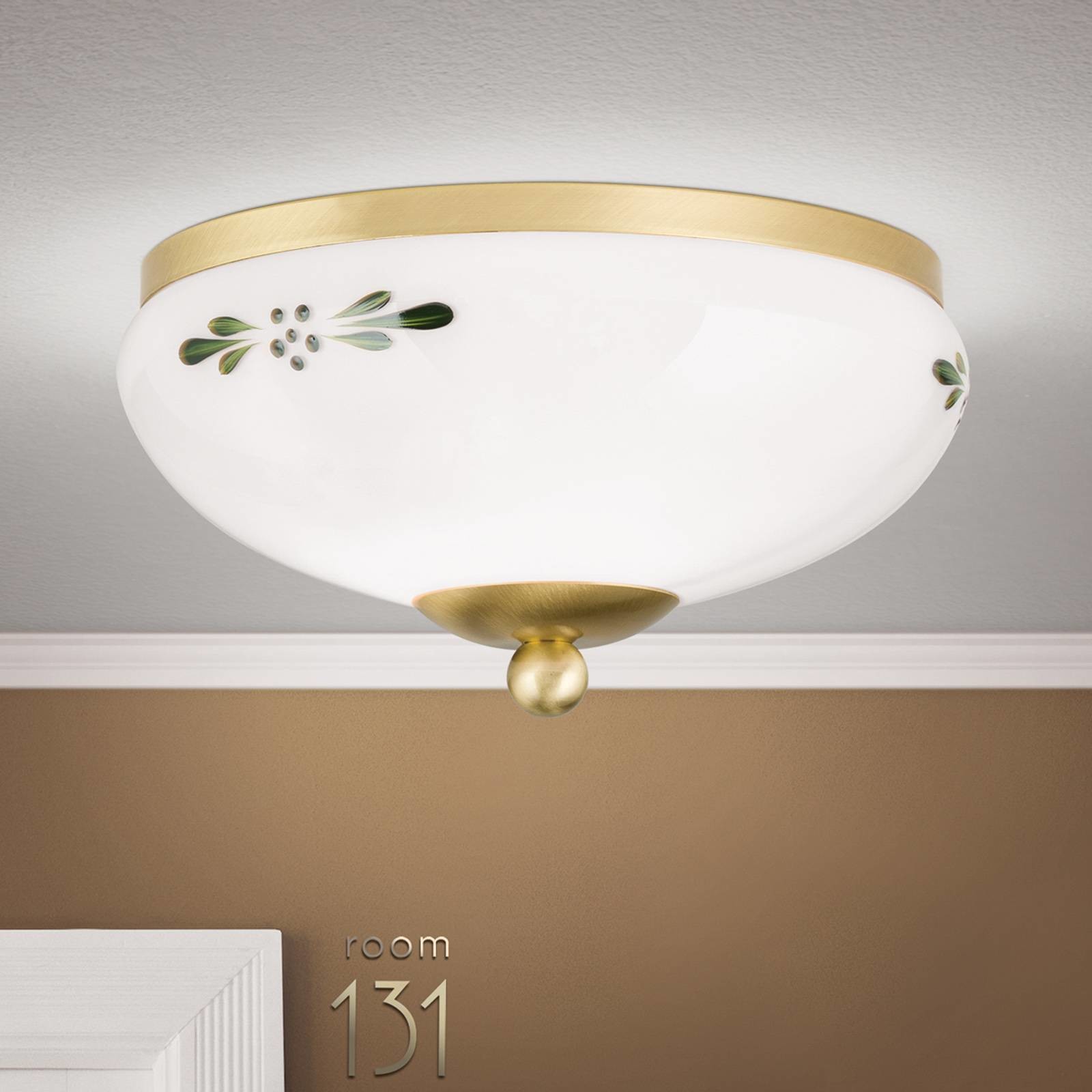Orion Lampa sufitowa Landhaus mosiądz opal zielona 21cm