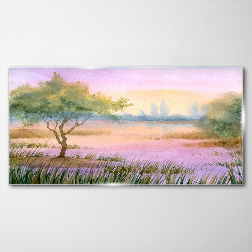 PL Coloray Obraz Szklany akwarele drzewo woda 120x60cm