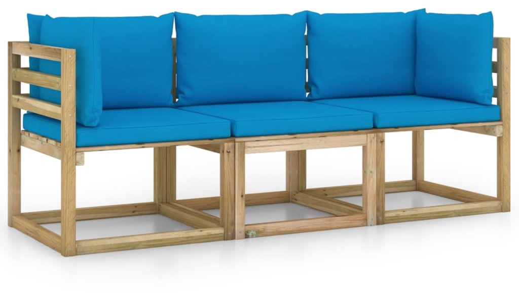 vidaXL Ogrodowa sofa 3-os. z jasnoniebieskimi poduszkami