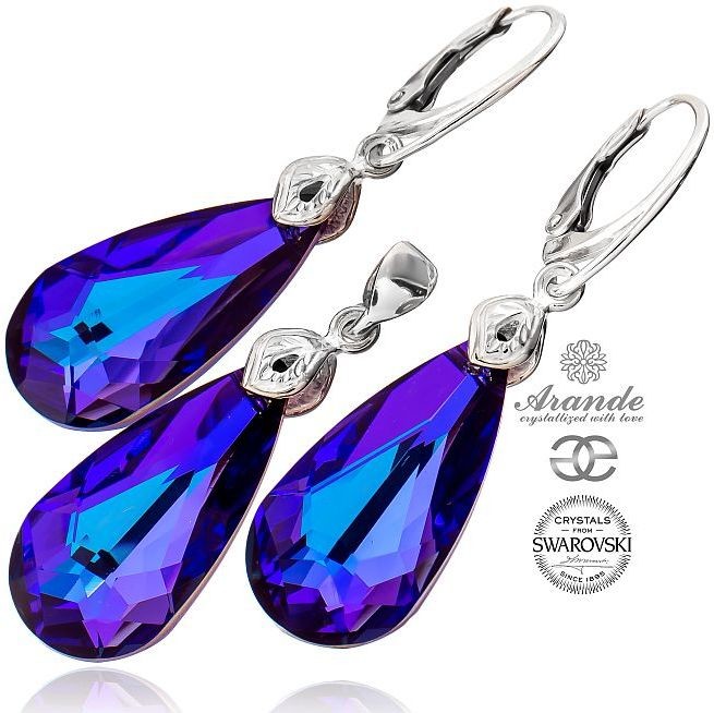 Arande SWAROVSKI WYJĄTKOWE KOLCZYKI I WISIOREK HELIOTROPE SREBRO 925 701137