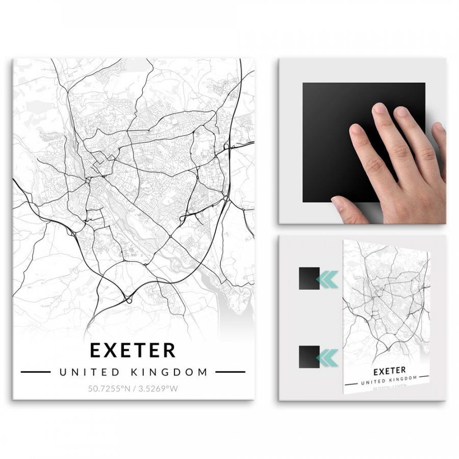 Pix4home Plakat metalowy Mapa B&W Exeter L POS-L-04011