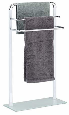 Relaxdays wieszak na ręczniki, wys. x szer. x głęb.: 80 x 45 x 20 cm, z chromowanego metalu, wieszak na ręczniki z 3 ramionami, biały, srebrny (10024589)