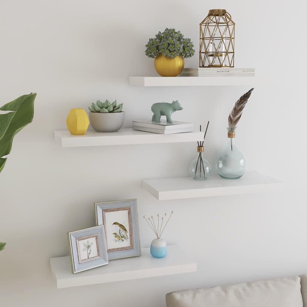 vidaXL Półki ścienne, 4 szt., kolor dębu i biel, 60x23,5x3,8 cm, MDF vidaXL