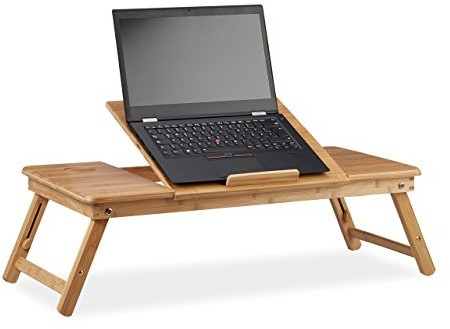 Relaxdays bambusowy stolik pod laptopa XL, idealna wentylacja, regulacja wysokości, 5 kątów nachylenia, stolik na laptopa z szufladą, naturalny 10022218
