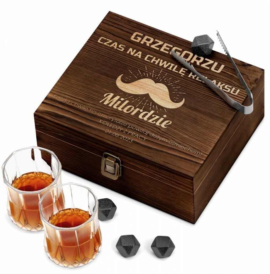 Murrano Kamienie do whisky kostki ze szklankami w drewnianym pudełku z ZESZKOS-032