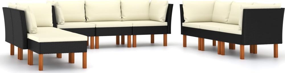 vidaXL 9-cz zestaw wypoczynkowy do ogrodu poduszki rattan PE czarny 3059748