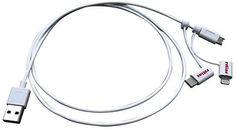 Rotronic Roline 11.02.8329 USB 2.0 Sync-/kabel do ładowania Typ A białe Typ C/8-pin/USB MicroB, 1 m 11.02.8329