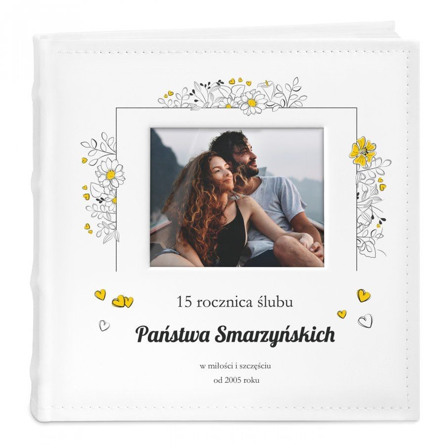 NA Murrano Album mały z oknem nadruk dedykacja dla pary 15 rocznicę ALB-SO-WH-UV-023