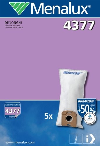 Menalux 4377, 5 worków do odkurzacza, Duraflow, pasuje do De'Longhi Colombina 4377