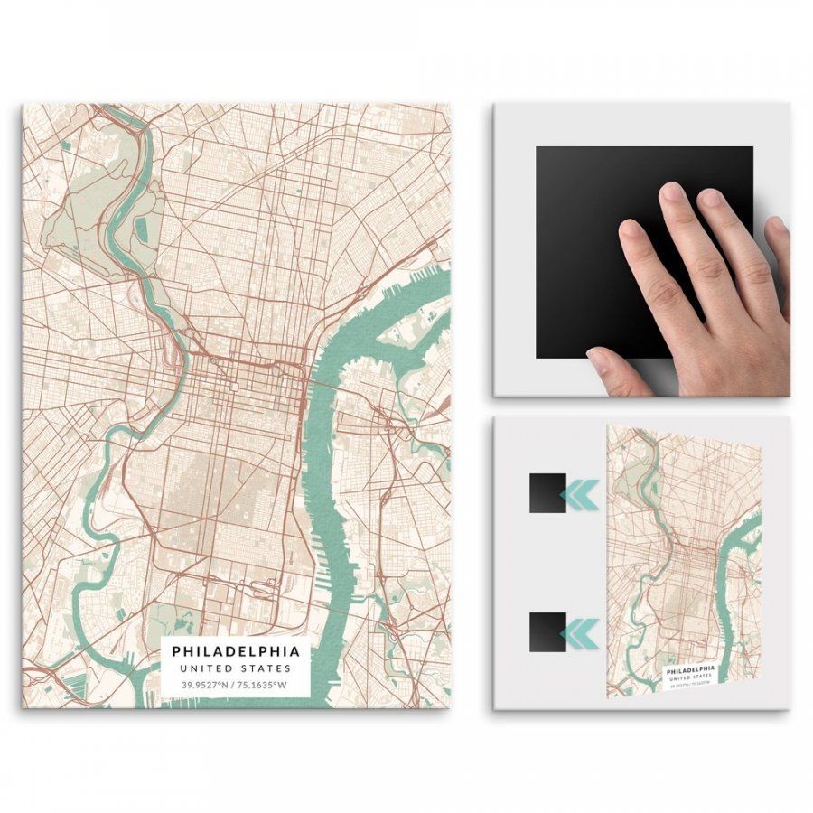 Pix4home Plakat metalowy Mapa Vintage Filadelfia L POS-L-03566