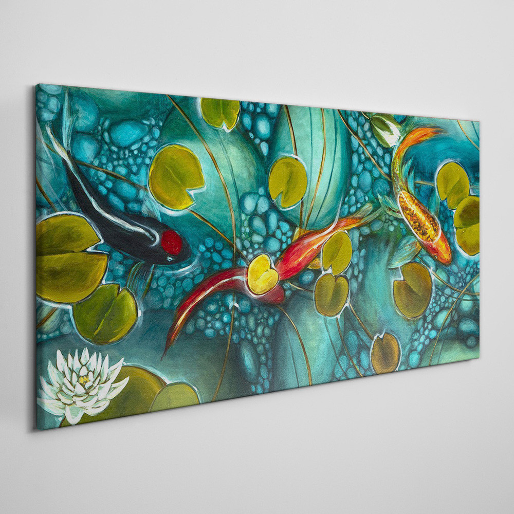 PL Coloray Obraz Canvas Ryby Koi Kwiaty Natura 140x70cm