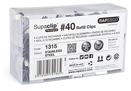 Rapesco 1315 Supaclip 40 arkuszy kasetę lammern duże opakowanie 350 sztuk ze stali nierdzewnej 1315