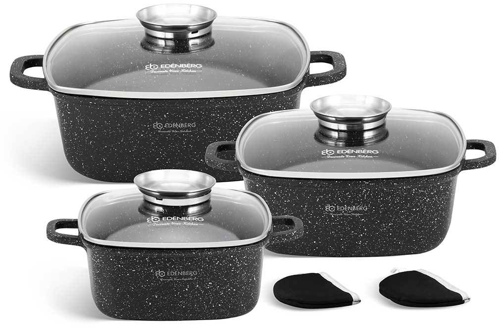 Edenberg Garnki EB 8141 EB 4415 Zestaw 3 garnków marmurowych indukcja HF 7766