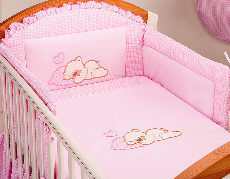 Mamo-Tato pościel dla niemowląt 3-el Śpiący miś w różu do łóżeczka 60x120cm