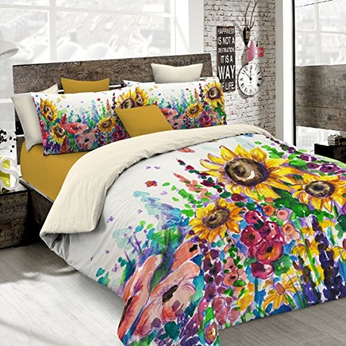 Italian Bed Linen 8058575008978 zestaw pościeli z zamkiem druk cyfrowy na całego sufity i poszewka na poduszkę, SD24 (wielokolorowy), 100% bawełna, łóżko podwójne rozmiar, 250 x 200 x 1 cm 8058575008978