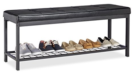 Relaxdays szafka na buty XXL, tapicerka siedziska ze skóry PU, otwarta, półka na buty, metal, wys. 49 x 115 x 40 cm, wers. Kolory, czarny, jeden rozmiar 10023311_46