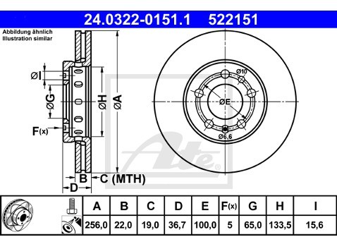 ATE TARCZA HAM POWER DISC 24.0322-0151.1 SEAT IBIZA V 1.4TDI 15-/ SKODA RAPID 1.4TDI 15-/ AUDI A1 1.0TFSI 15-  24.0322-0151.1