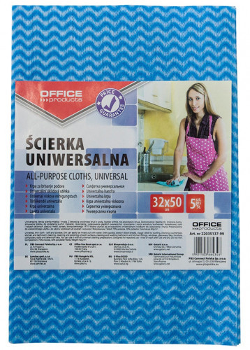 OFFICE PRODUCTS Ścierka uniwersalna OFFICE PRODUCTS wiskoza 70% gr 40g/mkg 32x50 cm 5 szt niebieska