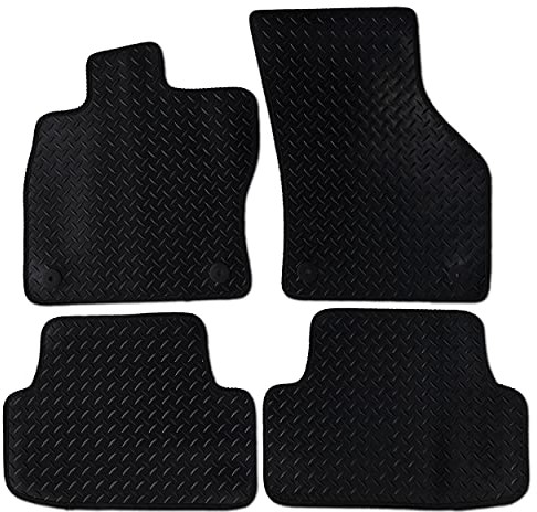 Safe Travel Safe Travel Wytrzymałe gumowe dywaniki samochodowe z klipsami mocującymi, grubość 3 mm, czarne z czarną krawędzią, idealne dopasowanie do Volkswagen Golf MK7 (2012 - 2017), 4-częściowy zestaw AMZ/STDRUBBER/LHD/3681