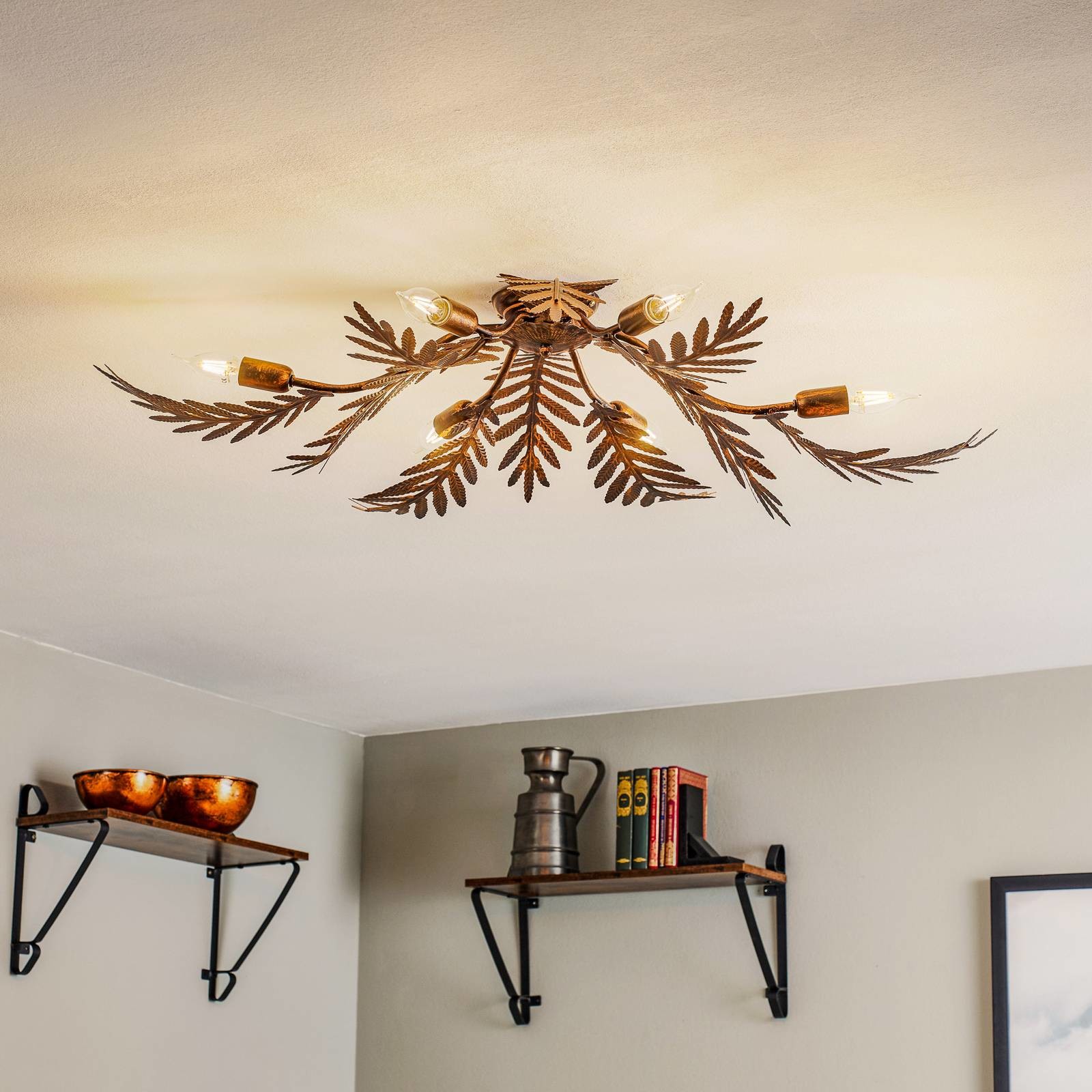Euluna Lampa sufitowa Felce paproć w brązie, 105 x 60 cm