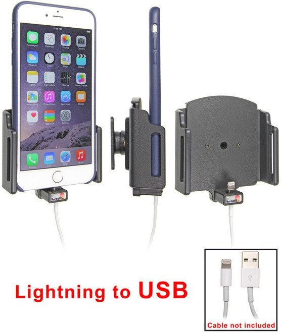 Brodit Uchwyt regulowany do Apple iPhone 8 Plus w futerale lub obudowie o wymiarach: 75-89 mm (szer.), 2-10 mm (grubość) z możliwością wpięcia kabla lightning USB 514667