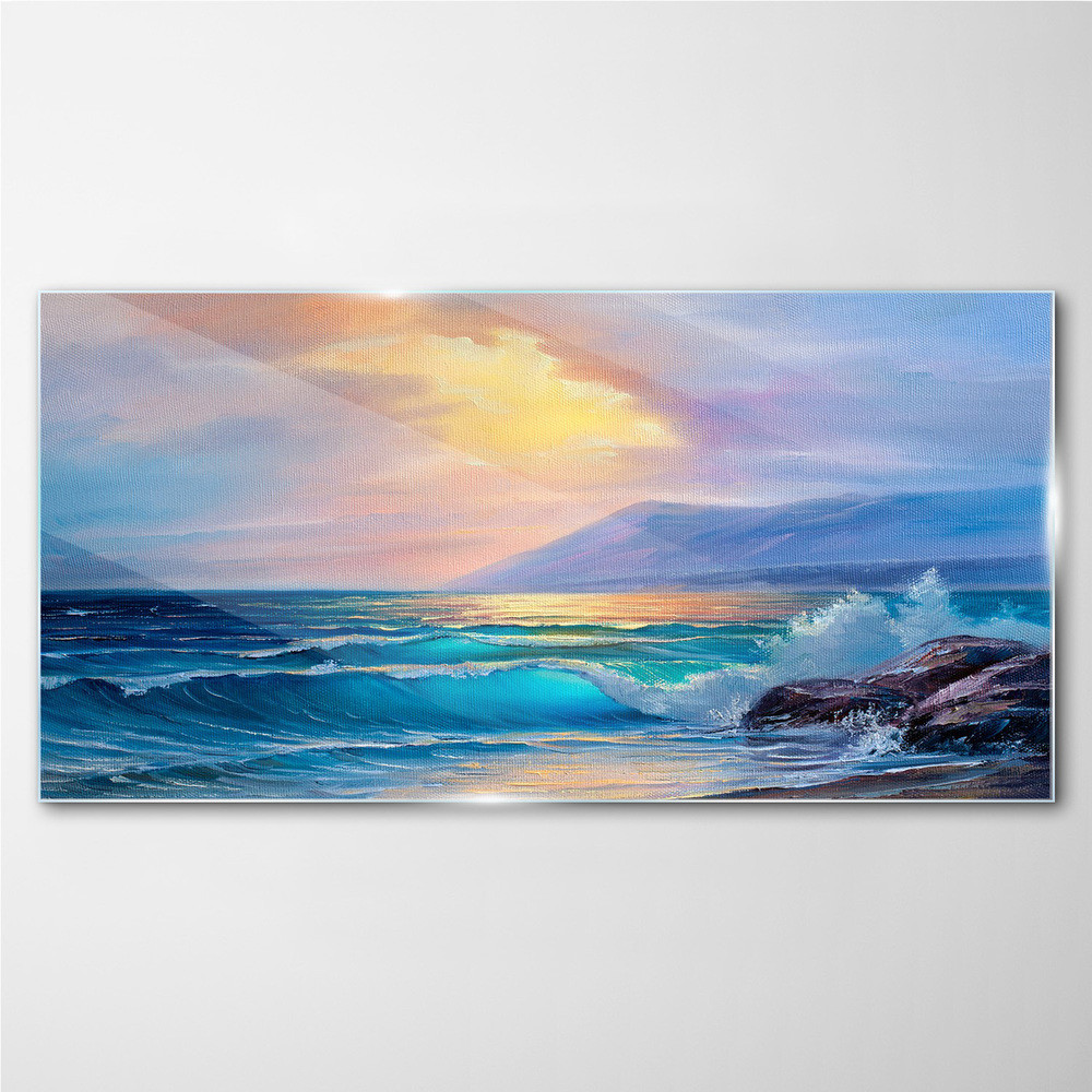 PL Coloray Obraz na Szkle wybrzeże Fale niebo 100x50cm