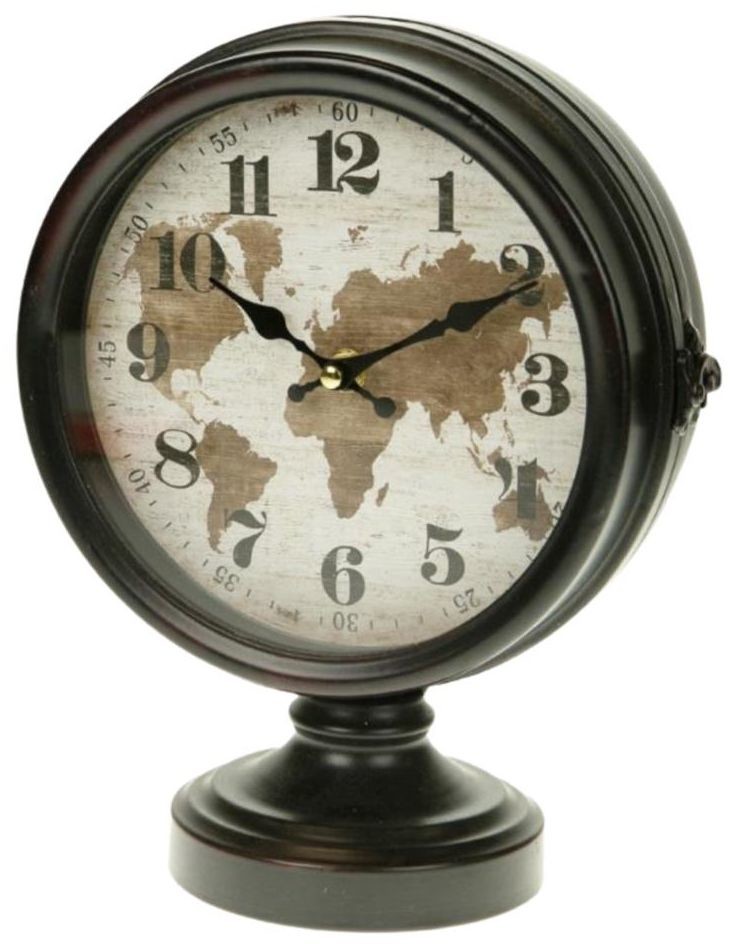 TAJEMNICZY OGRÓD Zegar stojący mapa świata czarno-beżowy 22 x 27.5 cm