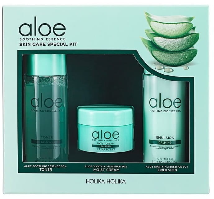 Holika Holika Zestaw produktów do twarzy na bazie aloesu, Aloe Soothing Essence Skincare Special Kit