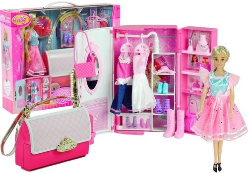 Lean Toys Garderoba + Akcesoria w Torebce + Lalka