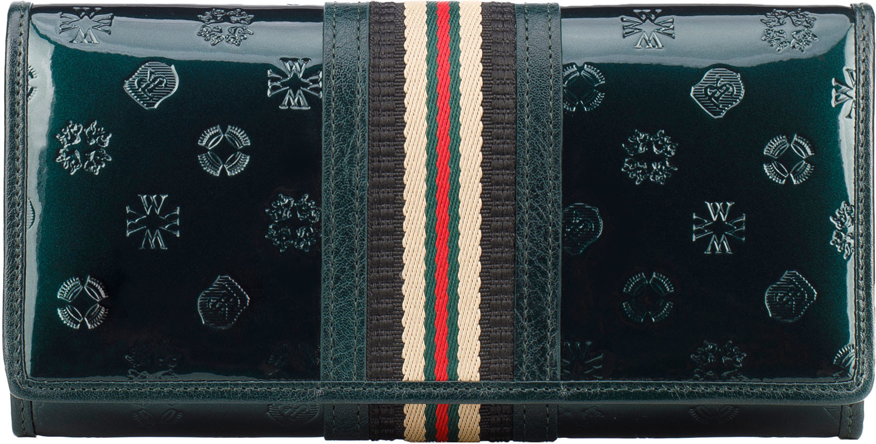 Wittchen Damski portfel z lakierowanej skóry z monogramem i tasiemką poziomy 34-1-075-00