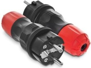AWTools Wtyczka prosta 2p+Z 16A EXTREM I Kl Izolacji Uni Schuko hermatyczna IP 54 rozbieralna czarna z czerwonymi nakrętkami 16A W-97977 W-97977