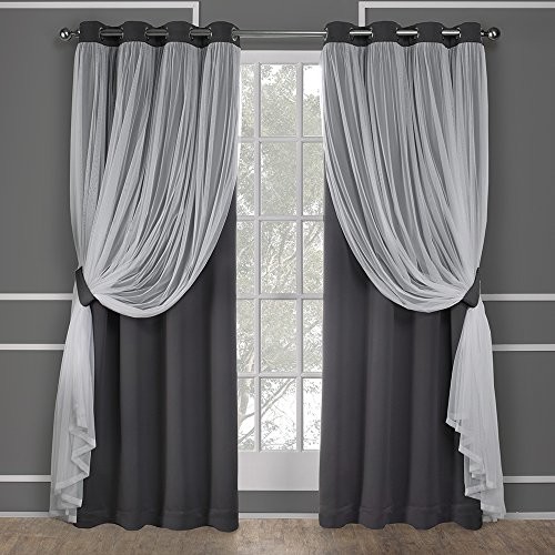 Home Exclusive Ekskluzywna Home catarina geschichteter masywna zasłona zaciemniająca i przezroczysty okienna kurtyna-tulejka z góry, poliester, EH8257-01 2-96G