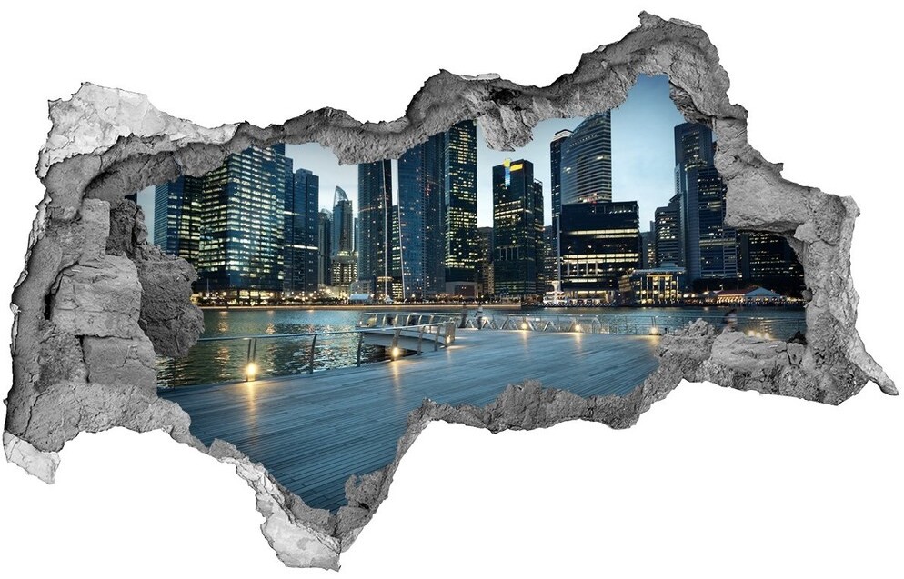 Wallmuralia.pl Fototapeta dziura na ścianę 3d Singapur nocą