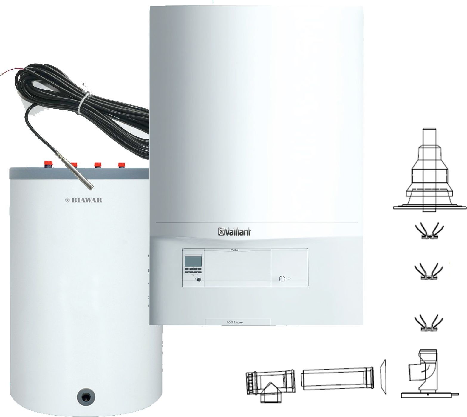 Vaillant Pakiet Kocioł gazowy wiszący 1-f VC ecoTEC pro 186 + Lindo 150L + czujnik 0010021900-L150